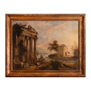 DIPINTO OLIO SU TELA "PAESAGGIO CON CAPRICCIO ARCHITETTONICO" - EPOCA INIZIO 800
